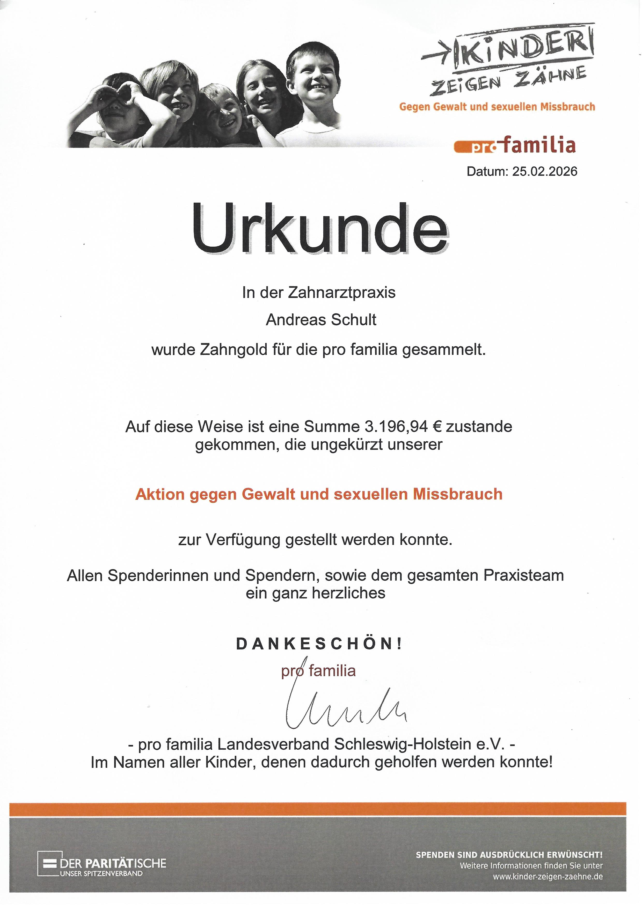 Urkunde Zahnaltgold II 2025